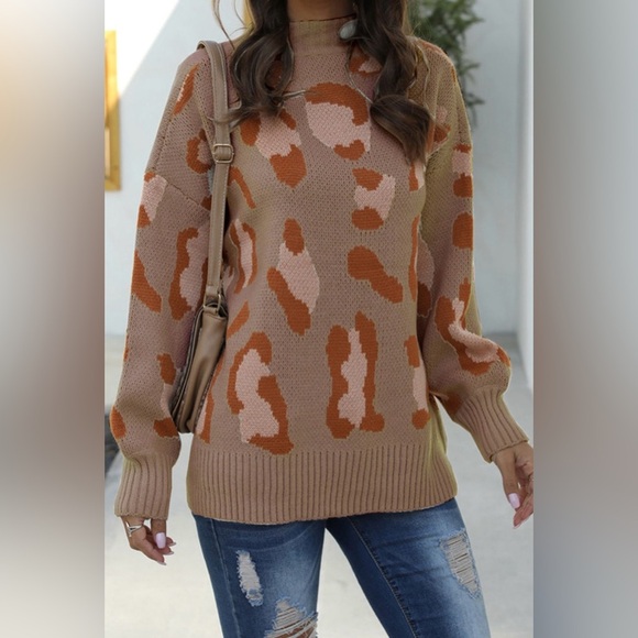 The Unbranded Brand Sweaters - The Unbranded Brand Stylish Cowl Neck Sweater in Tan and Orange M